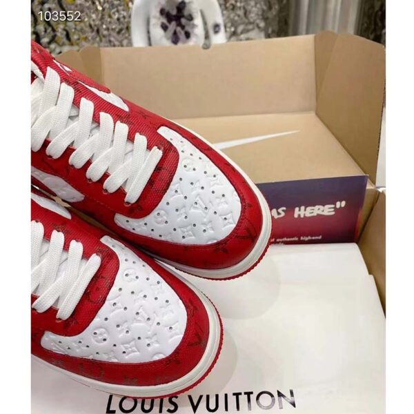 Louis Vuitton LV Unisex Nike Air Force 1 Sneaker Red Monogram Embossed Calf Leather (6)