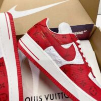 Louis Vuitton LV Unisex Nike Air Force 1 Sneaker Red Monogram Embossed Calf Leather (5)