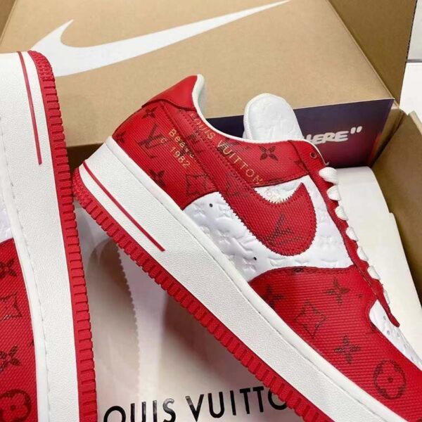 Louis Vuitton LV Unisex Nike Air Force 1 Sneaker Red Monogram Embossed Calf Leather (9)