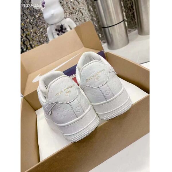 Louis Vuitton LV Unisex Nike Air Force 1 Sneaker White Monogram Embossed Calf Leather (10)