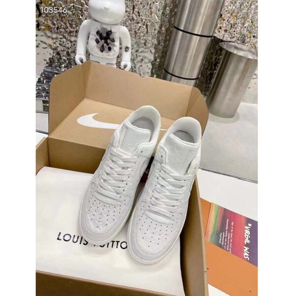 Louis Vuitton LV Unisex Nike Air Force 1 Sneaker White Monogram Embossed Calf Leather (3)