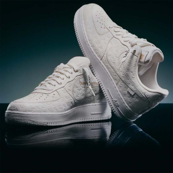 Louis Vuitton LV Unisex Nike Air Force 1 Sneaker White Monogram Embossed Calf Leather (4)