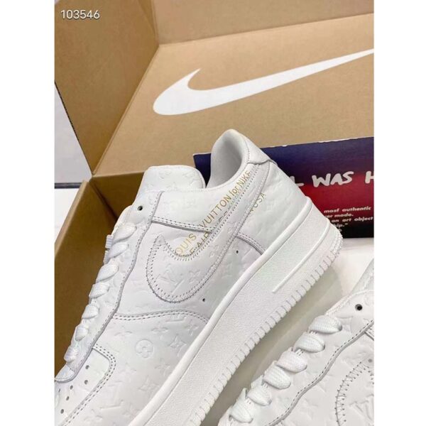 Louis Vuitton LV Unisex Nike Air Force 1 Sneaker White Monogram Embossed Calf Leather (5)