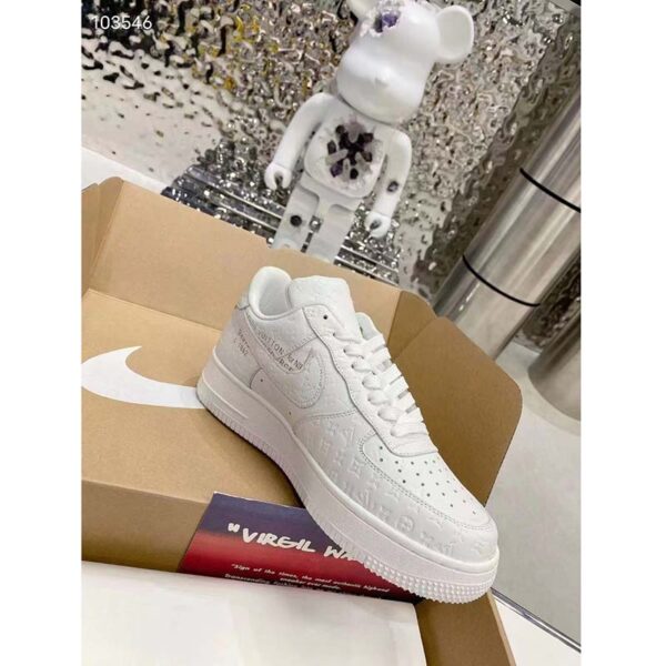 Louis Vuitton LV Unisex Nike Air Force 1 Sneaker White Monogram Embossed Calf Leather (9)