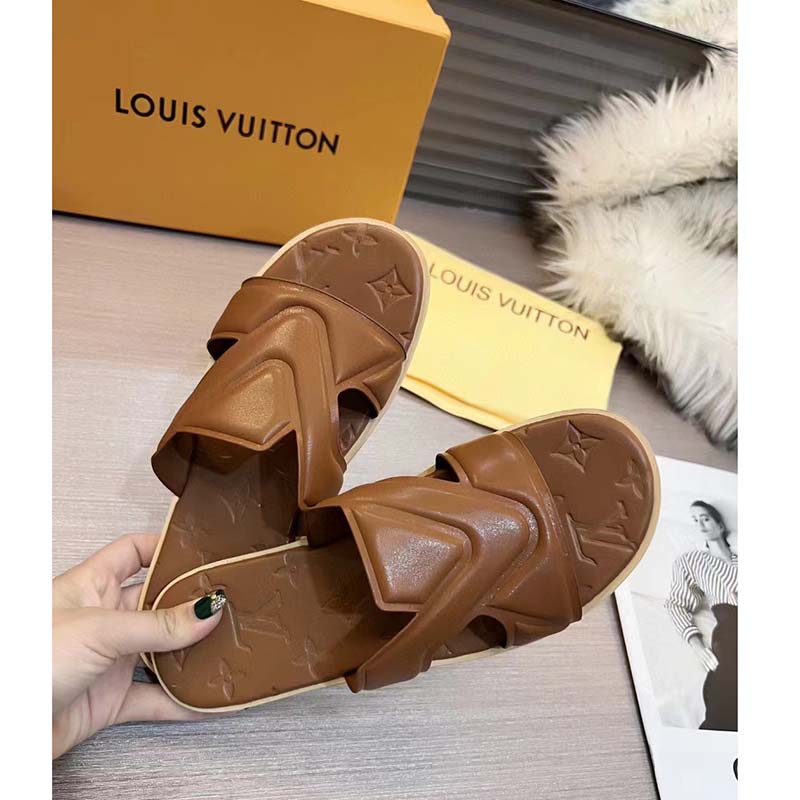 Louis Vuitton LV Unisex Oasis Mule Moka Brown Grained Calf Leather