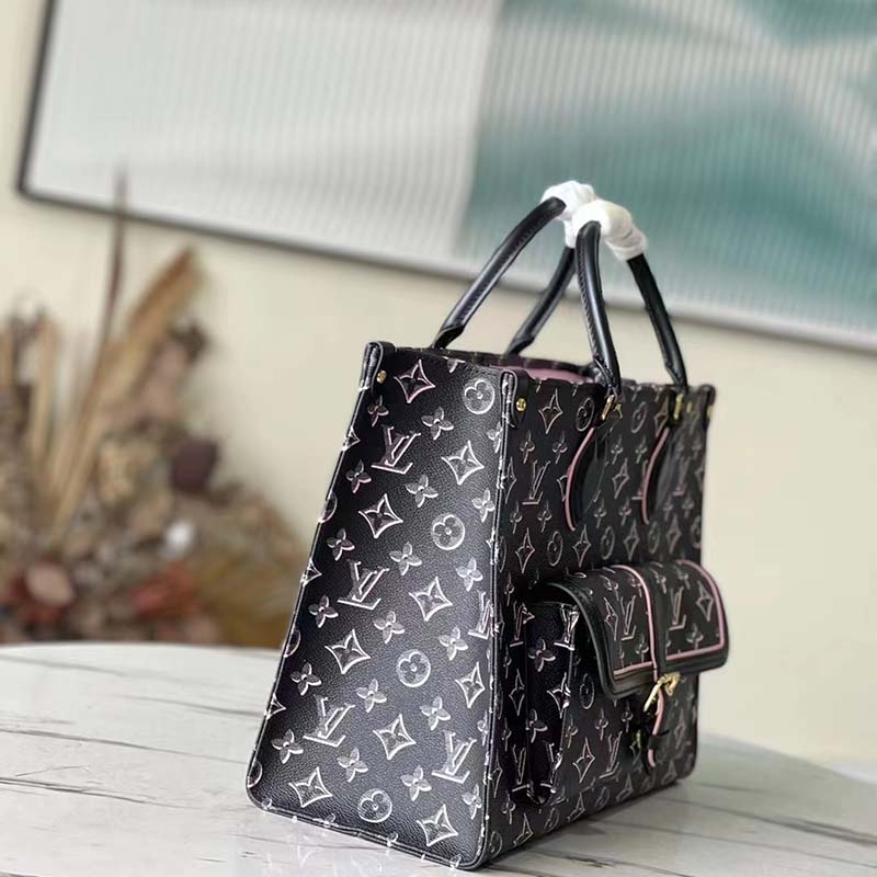 Louis Vuitton Onthego MM Monogram Canvas Black in Coated Canvas