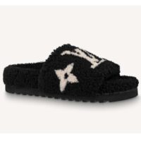 Louis Vuitton LV Unisex Paseo Flat Comfort Mule Black Shearling Anatomic Treaded Rubber