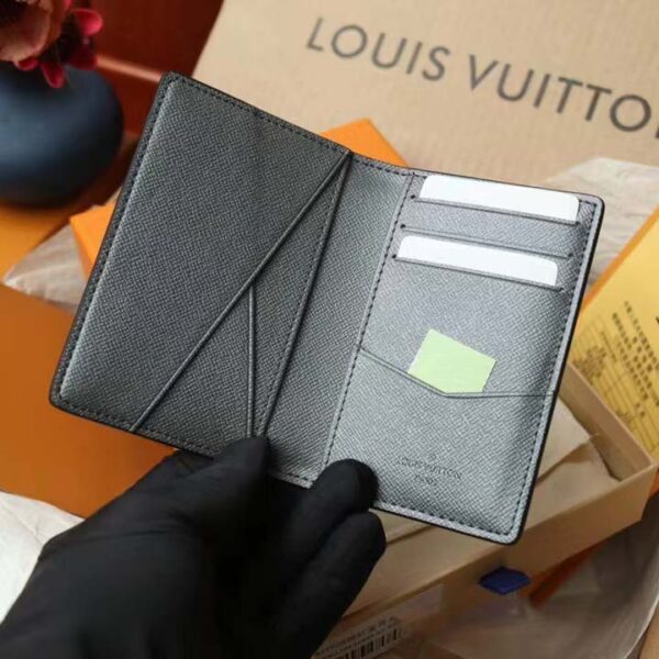 Louis Vuitton LV Unisex Pocket Organizer Gunmetal Gray Monogram Coated Canvas Taiga Cowhide (1)
