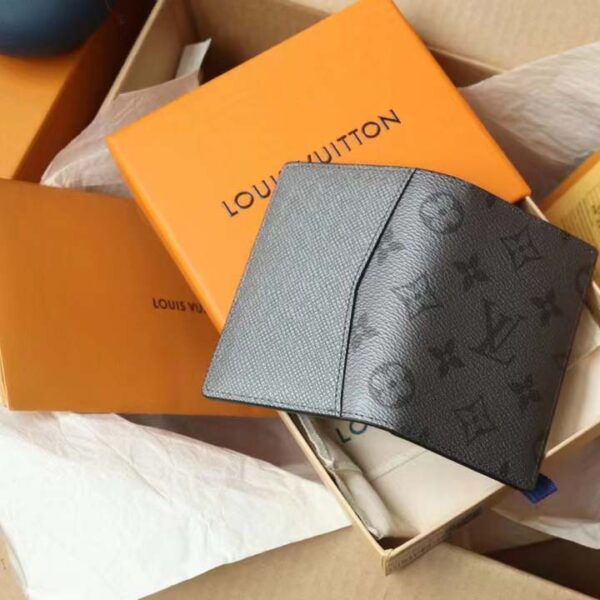 Louis Vuitton LV Unisex Pocket Organizer Gunmetal Gray Monogram Coated Canvas Taiga Cowhide (10)