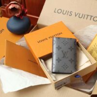 Louis Vuitton LV Unisex Pocket Organizer Gunmetal Gray Monogram Coated Canvas Taiga Cowhide (7)