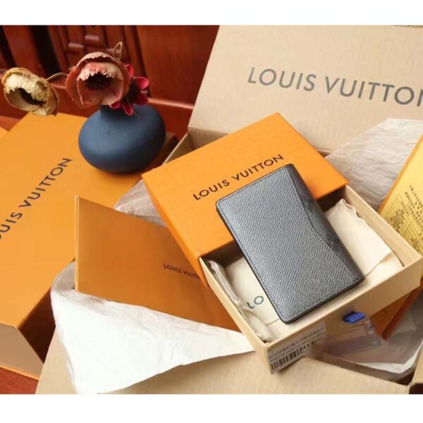 Louis Vuitton LV Unisex Pocket Organizer Gunmetal Gray Monogram Coated Canvas Taiga Cowhide (3)