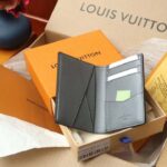 Louis Vuitton LV Unisex Pocket Organizer Gunmetal Gray Monogram Coated Canvas Taiga Cowhide - Image 9
