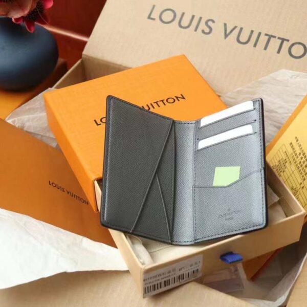 Louis Vuitton LV Unisex Pocket Organizer Gunmetal Gray Monogram Coated Canvas Taiga Cowhide (5)