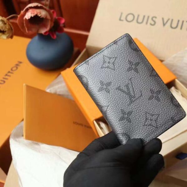 Louis Vuitton LV Unisex Pocket Organizer Gunmetal Gray Monogram Coated Canvas Taiga Cowhide (6)