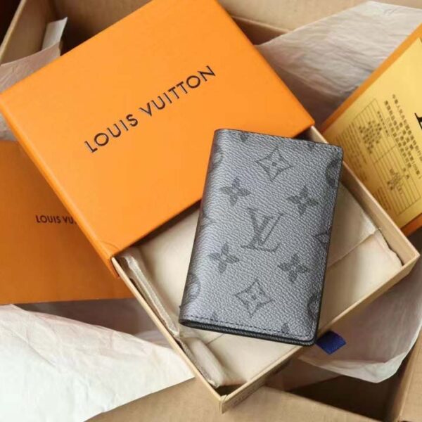 Louis Vuitton LV Unisex Pocket Organizer Gunmetal Gray Monogram Coated Canvas Taiga Cowhide (8)