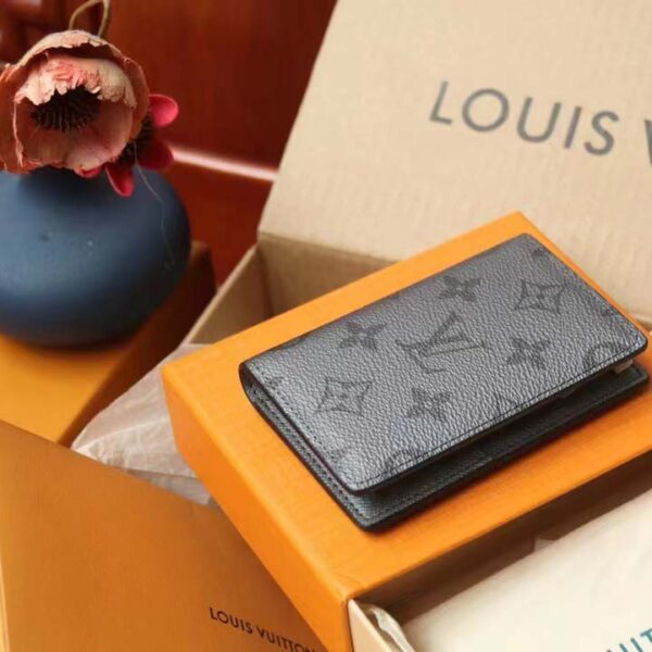 Louis Vuitton LV Unisex Pocket Organizer Gunmetal Gray Monogram Coated Canvas Taiga Cowhide (9)