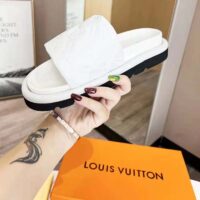 Louis Vuitton LV Unisex Pool Pillow Flat Comfort Mule White Monogram Embossed Lambskin (8)