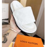 Louis Vuitton LV Unisex Pool Pillow Flat Comfort Mule White Monogram Embossed Lambskin (8)