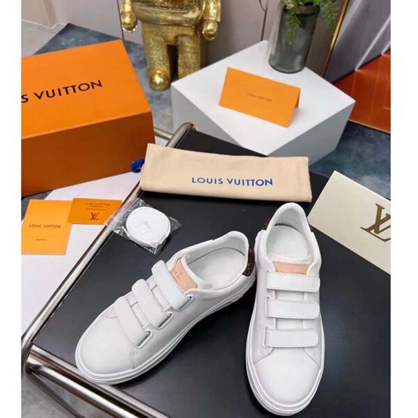 Louis Vuitton LV Unisex Time Out Sneaker White Calf Leather Monogram Canvas (17)