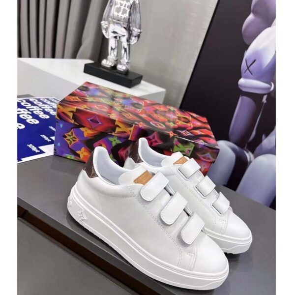 Louis Vuitton LV Unisex Time Out Sneaker White Calf Leather Monogram Canvas (5)