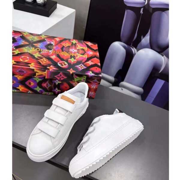 Louis Vuitton LV Unisex Time Out Sneaker White Calf Leather Monogram Canvas (7)