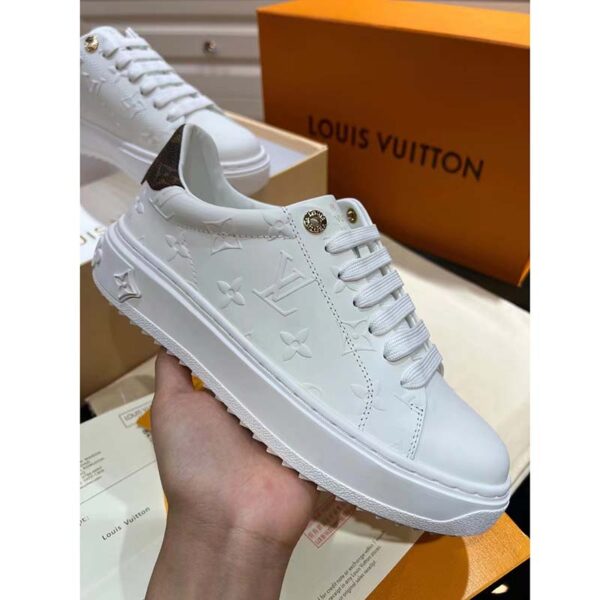 Louis Vuitton LV Unisex Time Out Sneaker White Monogram Debossed Calf Leather (4)