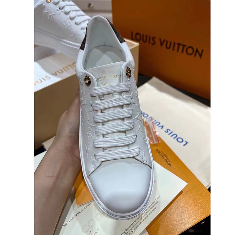 Louis Vuitton White Debossed Leather Time Out Sneakers Size 8.5/39