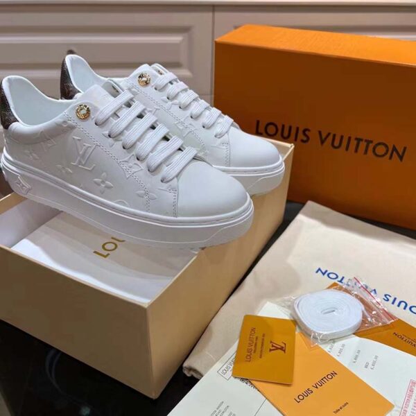 Louis Vuitton LV Unisex Time Out Sneaker White Monogram Debossed Calf Leather (8)