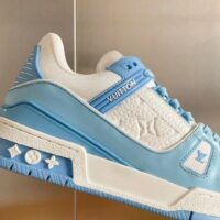 Louis Vuitton LV Unisex Trainer Sneaker Blue Mix Materials Initials Monogram Flowers (5)