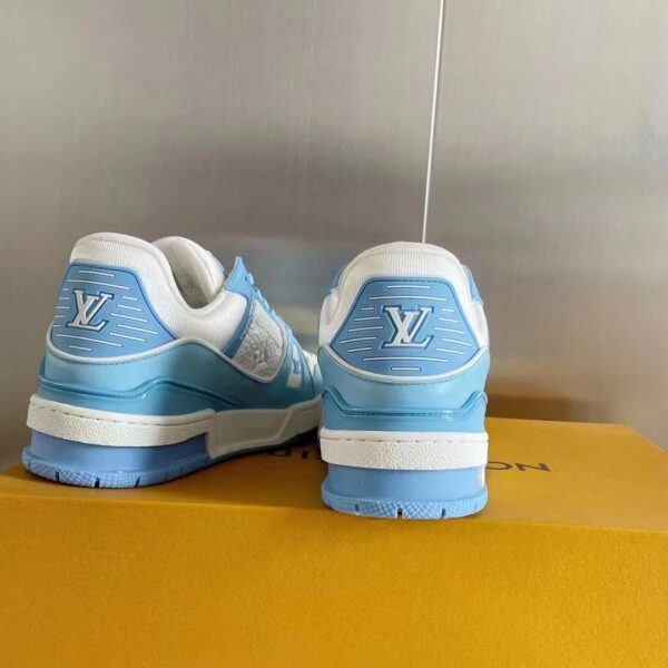 Louis Vuitton LV Unisex Trainer Sneaker Blue Mix Materials Initials Monogram Flowers (13)