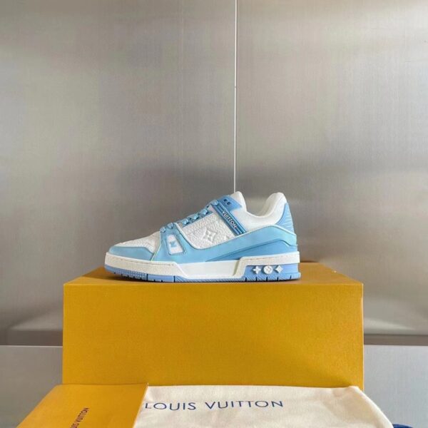 Louis Vuitton LV Unisex Trainer Sneaker Blue Mix Materials Initials Monogram Flowers (7)