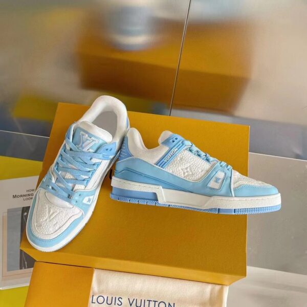 Louis Vuitton LV Unisex Trainer Sneaker Blue Mix Materials Initials Monogram Flowers (8)