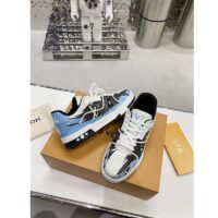 Louis Vuitton LV Unisex Trainer Sneaker Blue Printed Calf Leather Rubber Outsole (11)