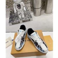 Louis Vuitton LV Unisex Trainer Sneaker Blue Printed Calf Leather Rubber Outsole (11)