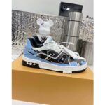 Louis Vuitton LV Unisex Trainer Sneaker Blue Printed Calf Leather Rubber Outsole – Image 3