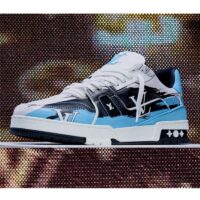 Louis Vuitton LV Unisex Trainer Sneaker Blue Printed Calf Leather Rubber Outsole (11)