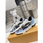 Louis Vuitton LV Unisex Trainer Sneaker Blue Printed Calf Leather Rubber Outsole – Image 4