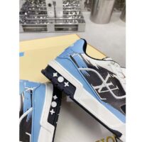 Louis Vuitton LV Unisex Trainer Sneaker Blue Printed Calf Leather Rubber Outsole (11)
