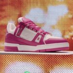 Louis Vuitton LV Unisex Trainer Sneaker Fuchsia Mix Materials Initials Monogram Flowers - Image 3