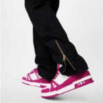Louis Vuitton LV Unisex Trainer Sneaker Fuchsia Mix Materials Initials Monogram Flowers - Image 9