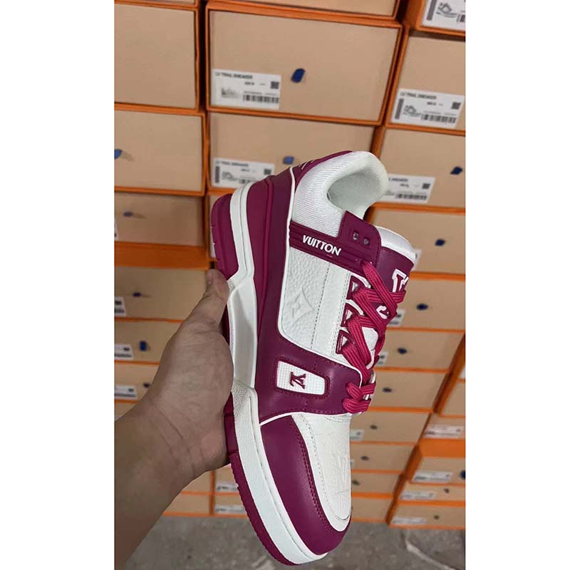 LOUIS VUITTON Mix Materials Transparent Monogram Mens LV Trainer Sneakers  8.5 Pink 815890