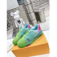 Louis Vuitton LV Unisex Trainer Sneaker Green Grained Calf Leather Rubber Outsole (4)