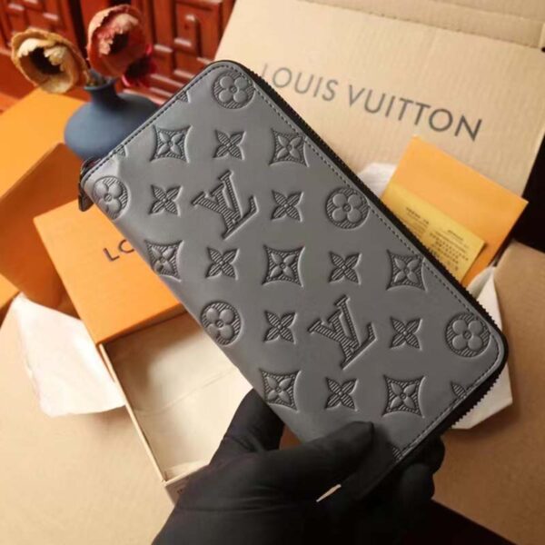 Louis Vuitton LV Unisex Zippy Wallet Galet Gray Mahina Perforated Calf Leather (4)