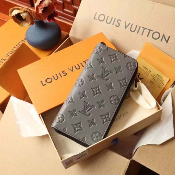 Louis Vuitton LV Unisex Zippy Wallet Galet Gray Mahina Perforated Calf Leather (8)