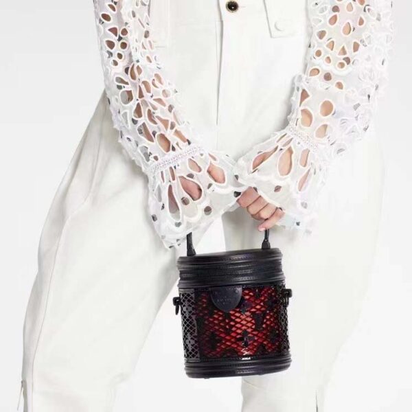 Louis Vuitton LV Women Cannes Handbag Black Patent Calfskin Cowhide Leather (9)