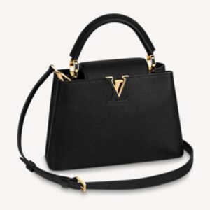 Louis Vuitton LV Women Capucines BB Handbag Black Taurillon Leather Snap Hook