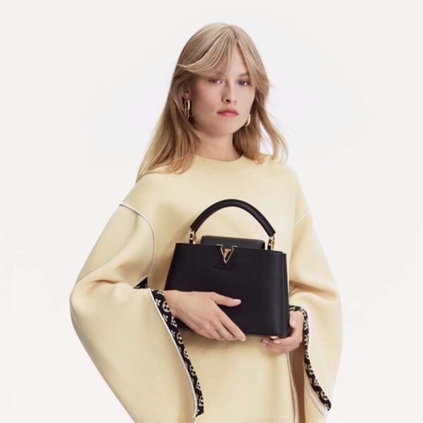 Louis Vuitton LV Women Capucines BB Handbag Black Taurillon Leather Snap Hook (9)