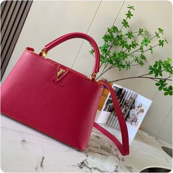 Louis Vuitton LV Women Capucines BB Handbag Scarlet Red Taurillon Leather (10)