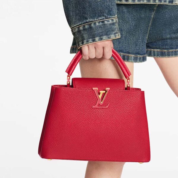 Louis Vuitton LV Women Capucines BB Handbag Scarlet Red Taurillon Leather (12)