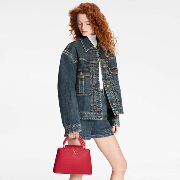 Louis Vuitton LV Women Capucines BB Handbag Scarlet Red Taurillon Leather (4)